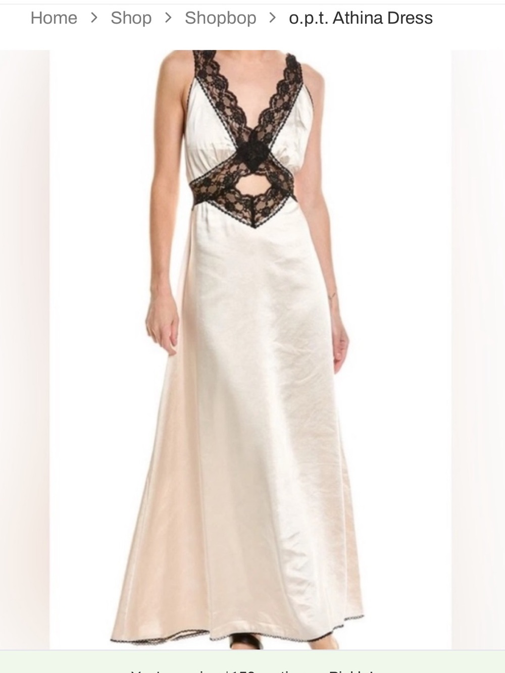 OPT White Satin Maxi Dress with Black Lace Trim